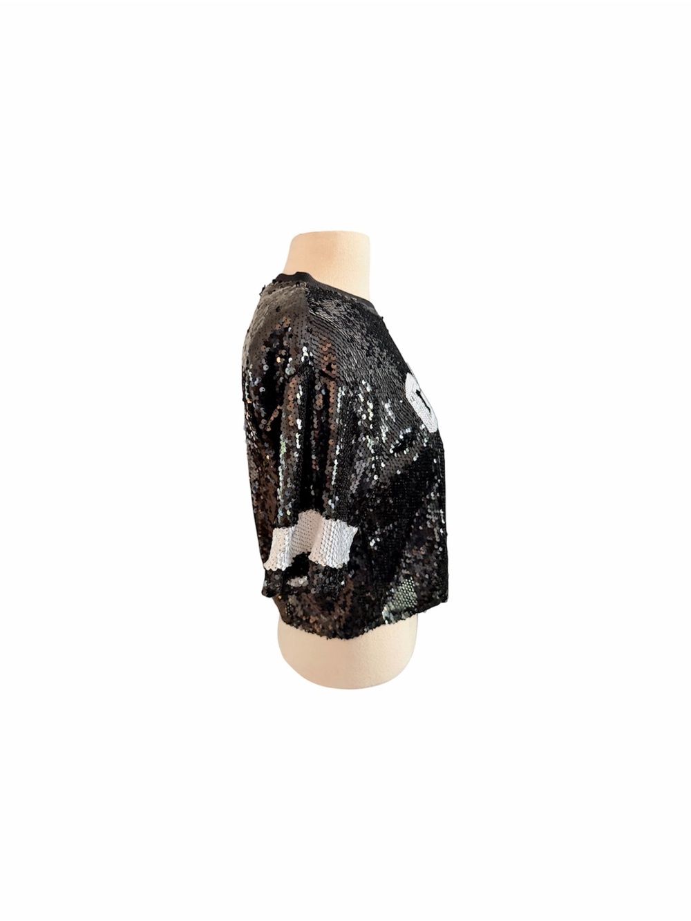 Women’s “Game Day" Black & White Sequin Crop Top by Le Lis Collection - Picture 3 of 7
